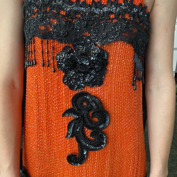 Custom made flapper style dress for a musical. in orange and black. - Picture 5 of 8